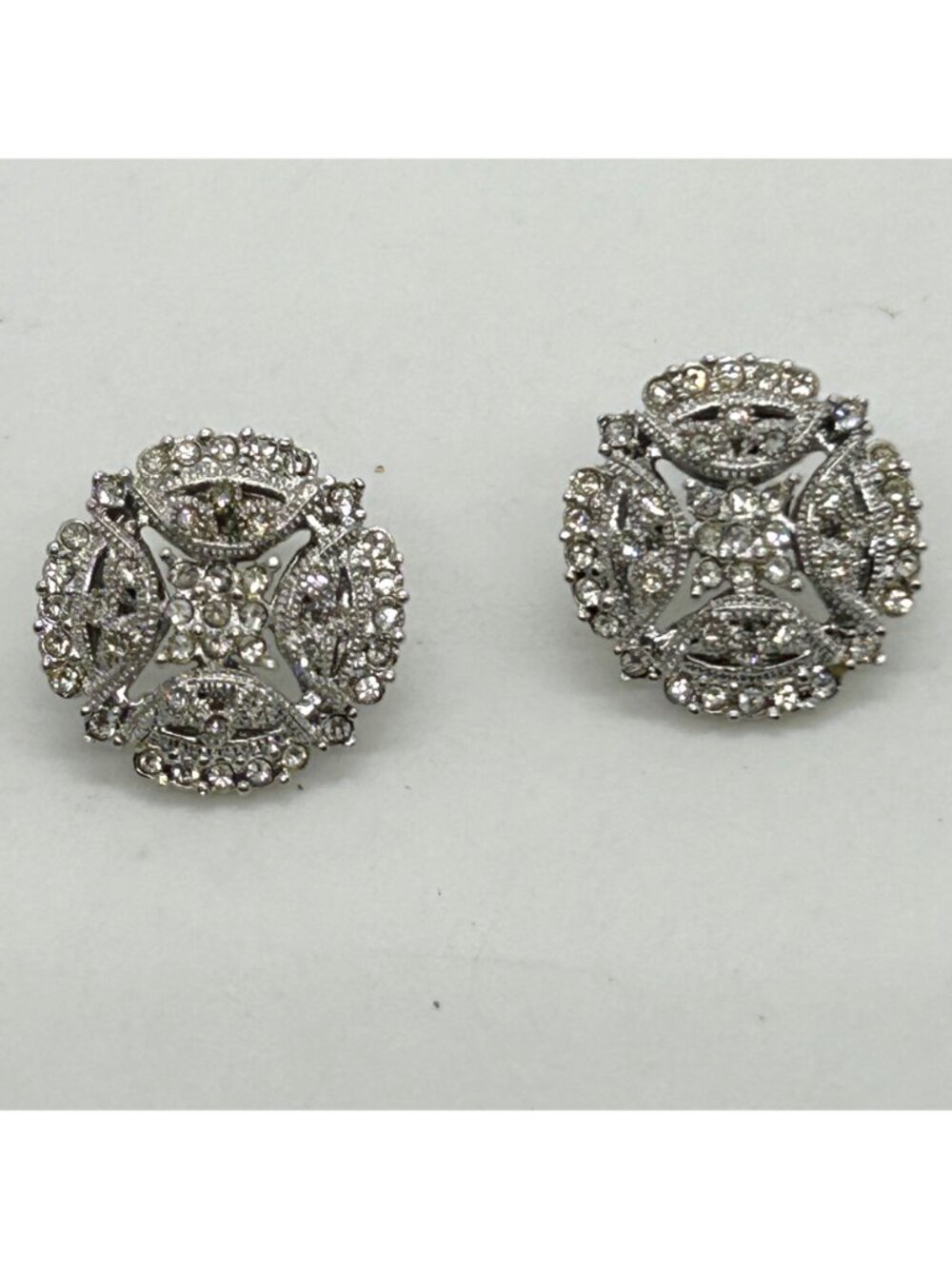 Nadri Statement Stud Earrings Pave Crystal Rhinestone Silver Tone Wedding Prom - Picture 2 of 10